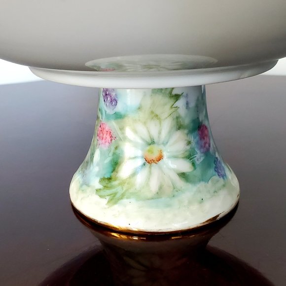 Vtg Hand Painted Porcelain Pedestal Trinket Dish Jewellery Tray Mini Fruit Bowl - Picture 5 of 7